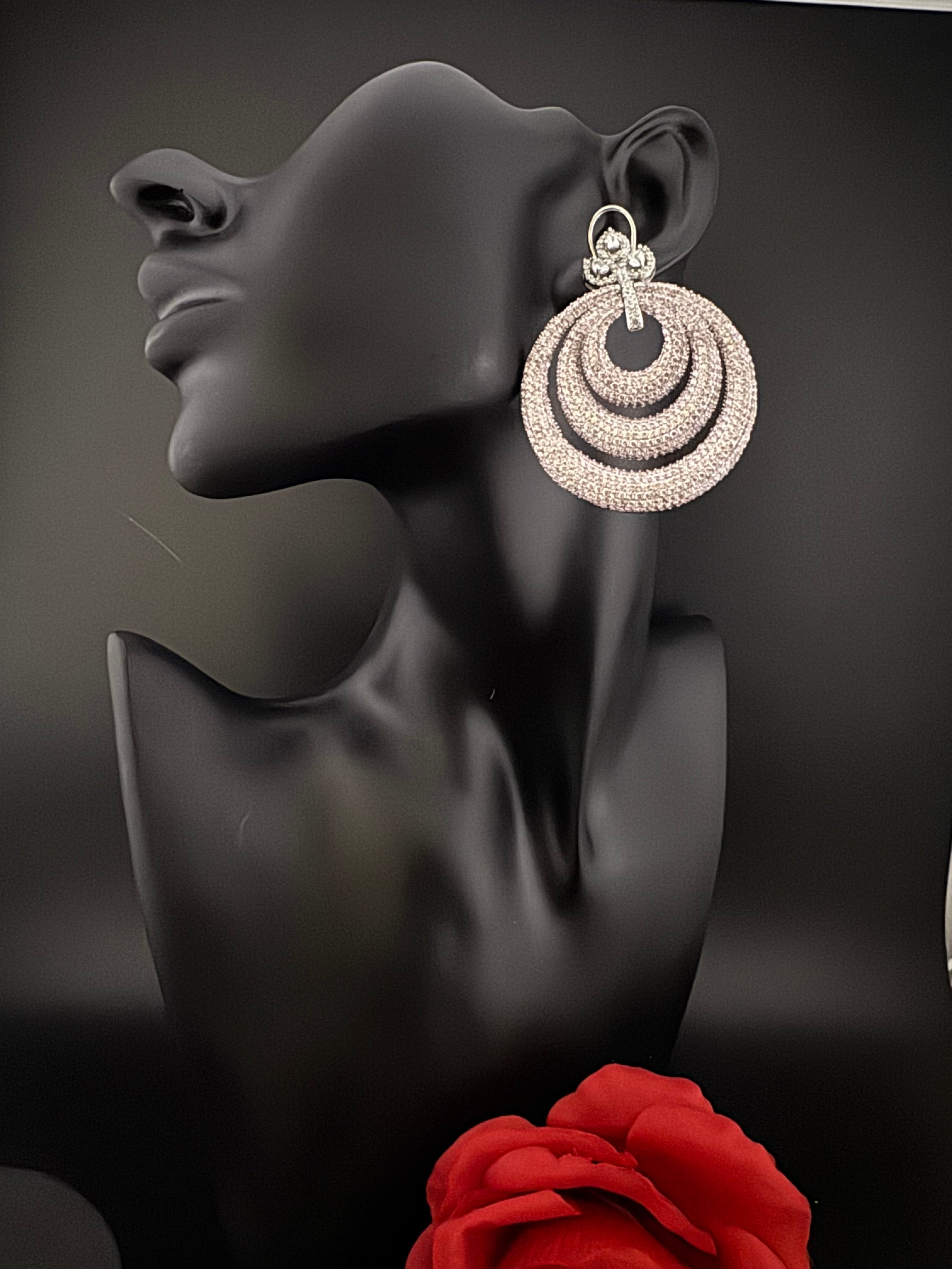 Premium Nano Setting of Cubic Zirconia in silver is designer Inspired Statement Oversized Circular Dangle earring/Bridal/bridesmaid gift