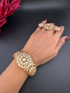 Moissanite Kundan, CZ Openable Bracelet Bangle, Gold Polish (Fits 2.6" wrists)