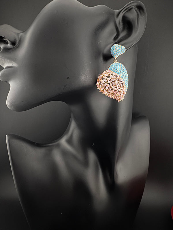 Premium Nano Setting Multicolor Cubic Zirconia, Crystal stones in Unique setting is designer Inspired Statement Heart shaped earrings