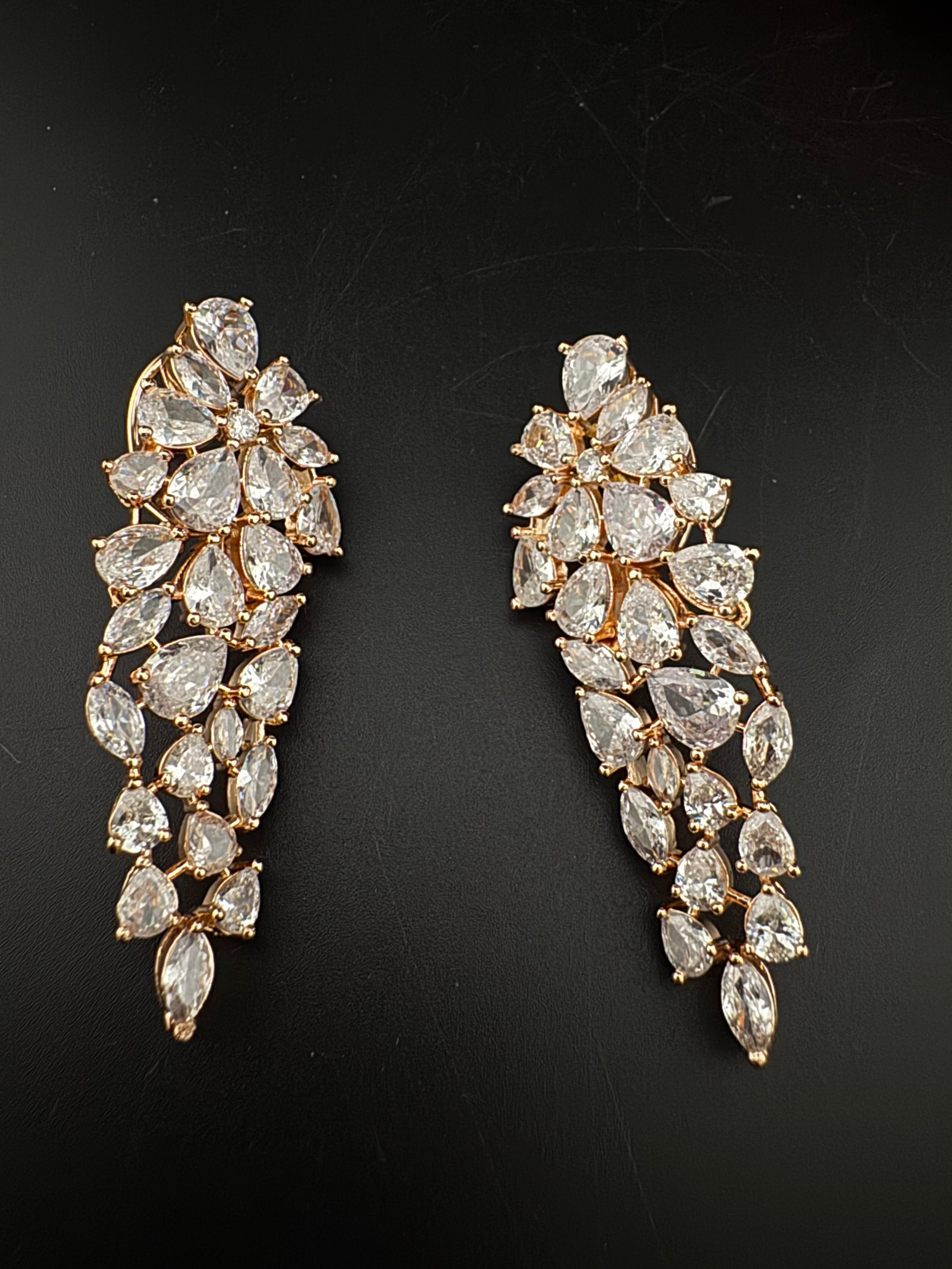 Premium Cubic Zirconia Chandelier Long earrings is designer Inspired, Statement Long earring, Bridal, Party, Wedding jewelry, Shiny