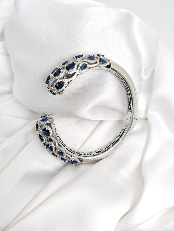 Openable Designer Cuff Bracelet with CZ Stones, Brass Bangle Fits 2.6"