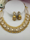 Rajwadi kundan Pearls Gold necklace set with jhumka, Indian Bridal Jewelry set