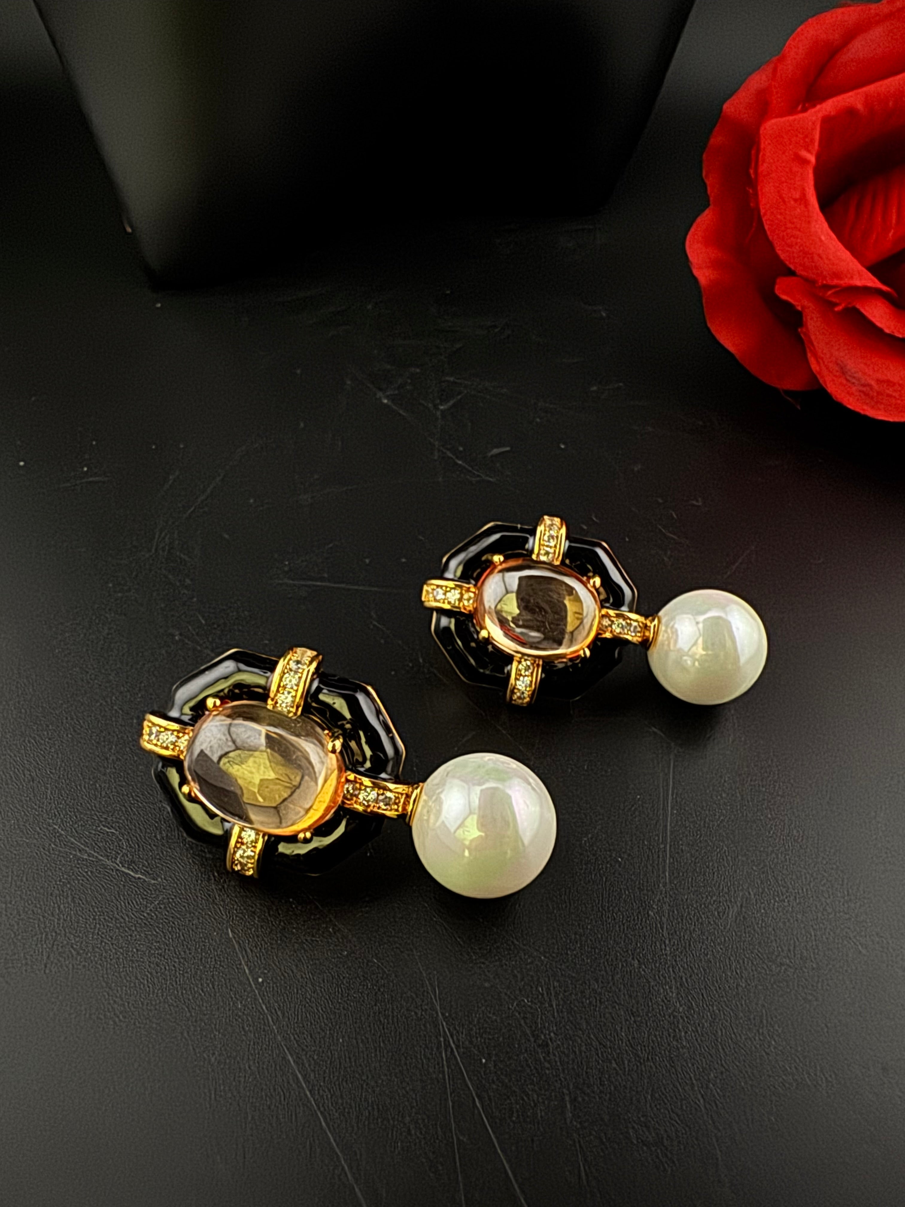 Designer inspired Enamel and Stone Pearls drop earrings, Statement jewelry, Indian Jewelry, Drop and Studs earrings, Bridesmaid Gift