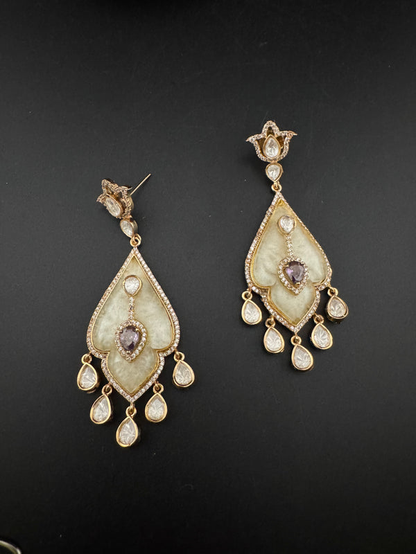 CZ and Gold, Mother of Pearl Chandelier Drop Earrings, Bridal, MOP Designer jewelry