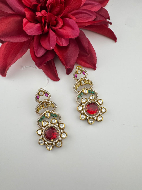 Cubic Zirconia, Kundan, Stone Chandelier Drop Earrings, Moissanite, CZ, Designer jewelry