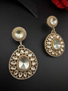 Golden Kundan, CZ, Chandbali Earrings, High shine, Bridal, Moissanite, Designer jewelry