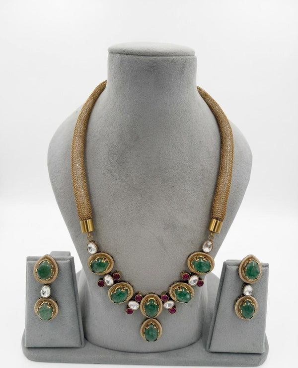 Doublet stones, Kundan, Gold long necklace set, Rani Haar, Indian Bridal Jewelry