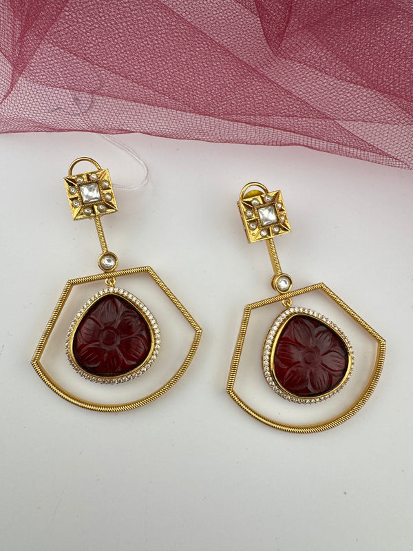 Amrapali inspired, Matt Gold with uncut kundan and CZ chandbali Drop earrings, Indian Jewelry