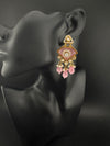 Gold Kundan, CZ, Stone, Pearls Chandelier Drop Earrings, Bridal Designer jewelry
