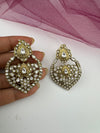 Amrapali inspired, Matt Gold with uncut kundan and CZ chandbali earrings