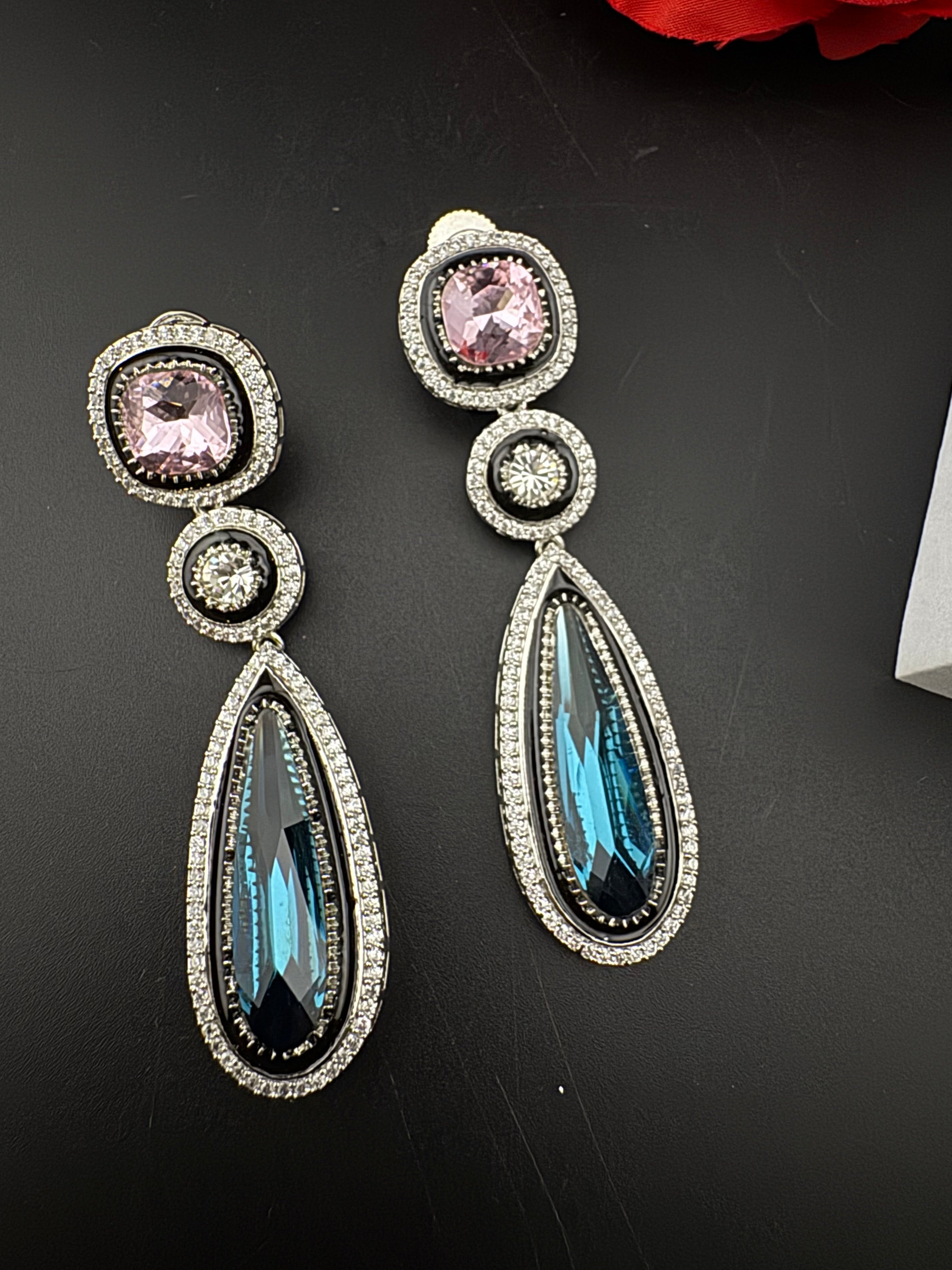 Premium cubic zirconia Crystal Long Drop Swarovski inspired designer Dangle Earrings/Indian earring/Bridal, Bridesmaid Gift