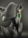 Green and Gold Kundan, Stone Chandelier Drop Earrings, Bridal, Moissanite, CZ, Designer jewelry