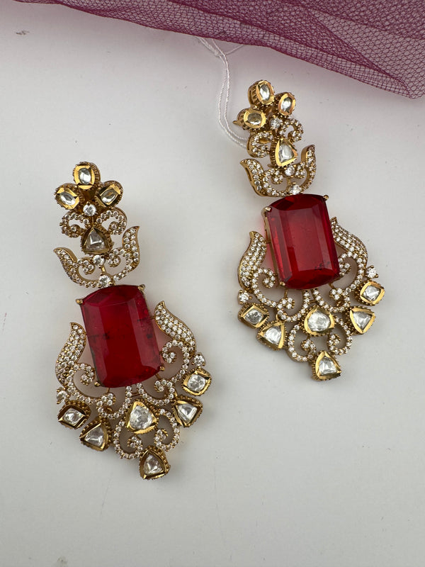 Gold with Doublet stone, kundan, cubic zirconia chandbali Drop earrings, Indian Jewelry