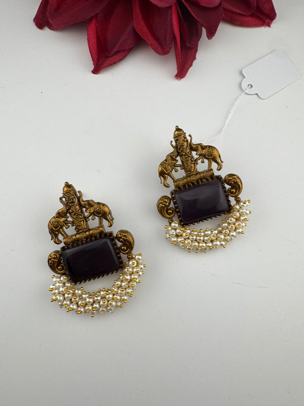 Amrapali inspired Matt Gold, Stone, pearls, Chandbali Earrings, designer jewelry