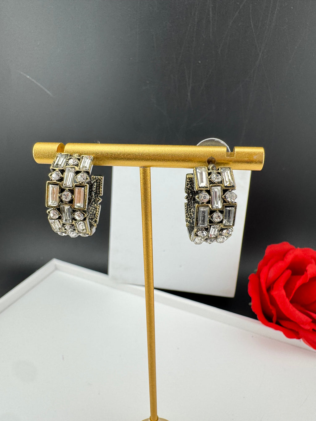 High Quality Premium Cubic Zirconia all around stones Open Hoop designer earrings/statement jewelry/Silver Hoop earrings/bridesmaid gift