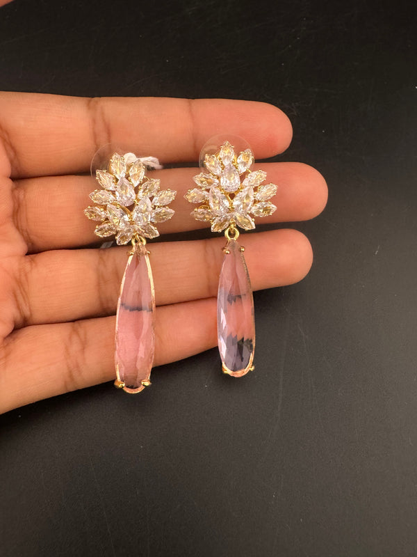 Cubic Zirconia, Diamond, Crystal stone, Gold Polish Designer inspired Dangle earrings, Indian Jewelry