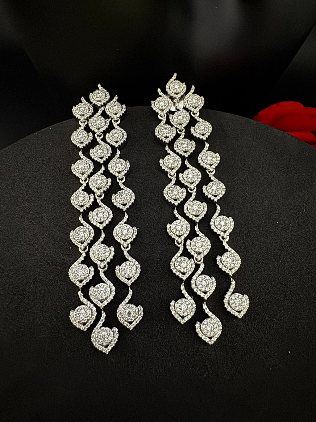 Premium Cubic Zirconia Chandelier earrings is designer Inspired, Statement Long sleek earring, Bridal, Party, Wedding jewelry, chic
