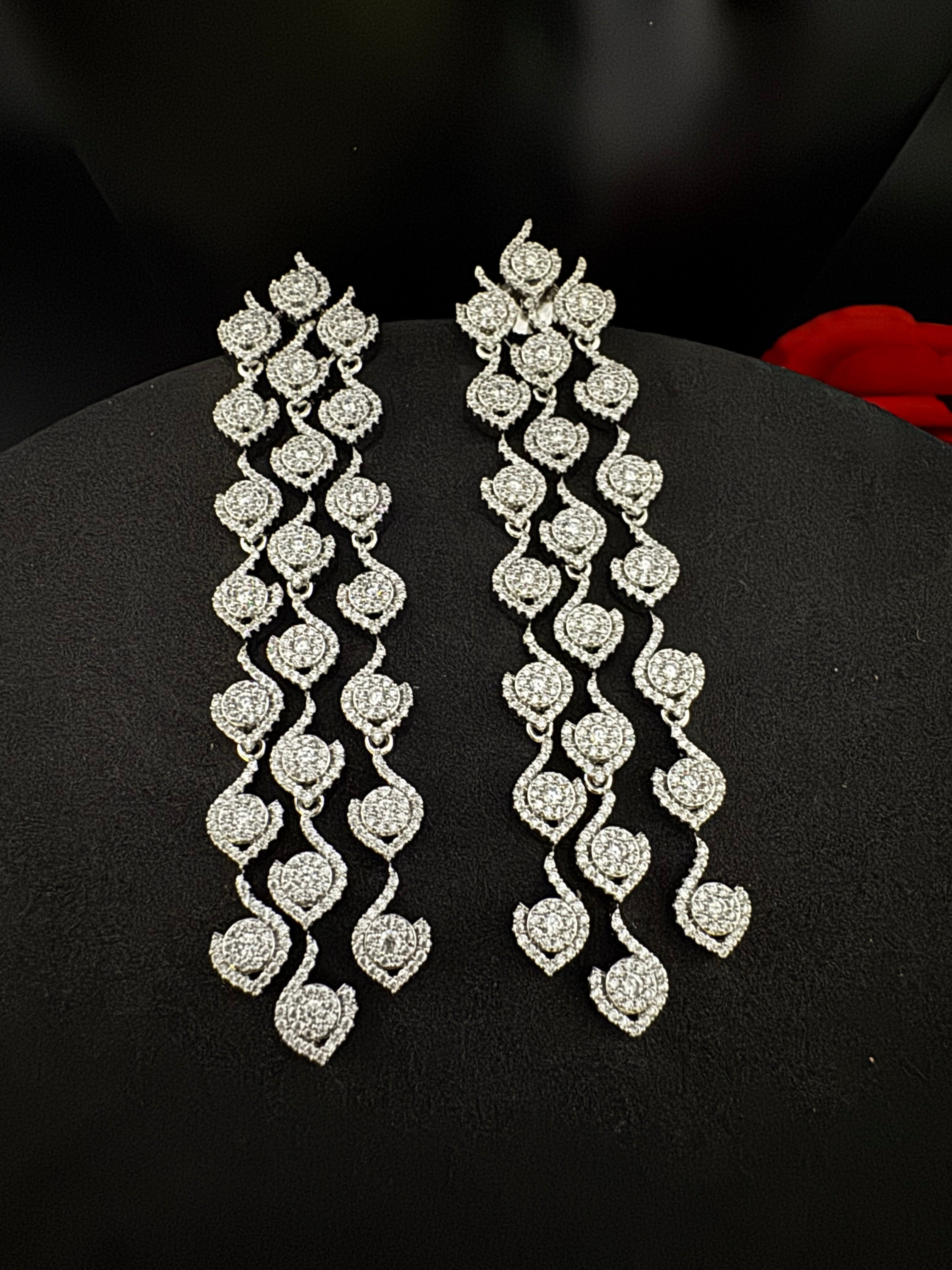 Premium Cubic Zirconia Chandelier earrings is designer Inspired, Statement Long sleek earring, Bridal, Party, Wedding jewelry, chic