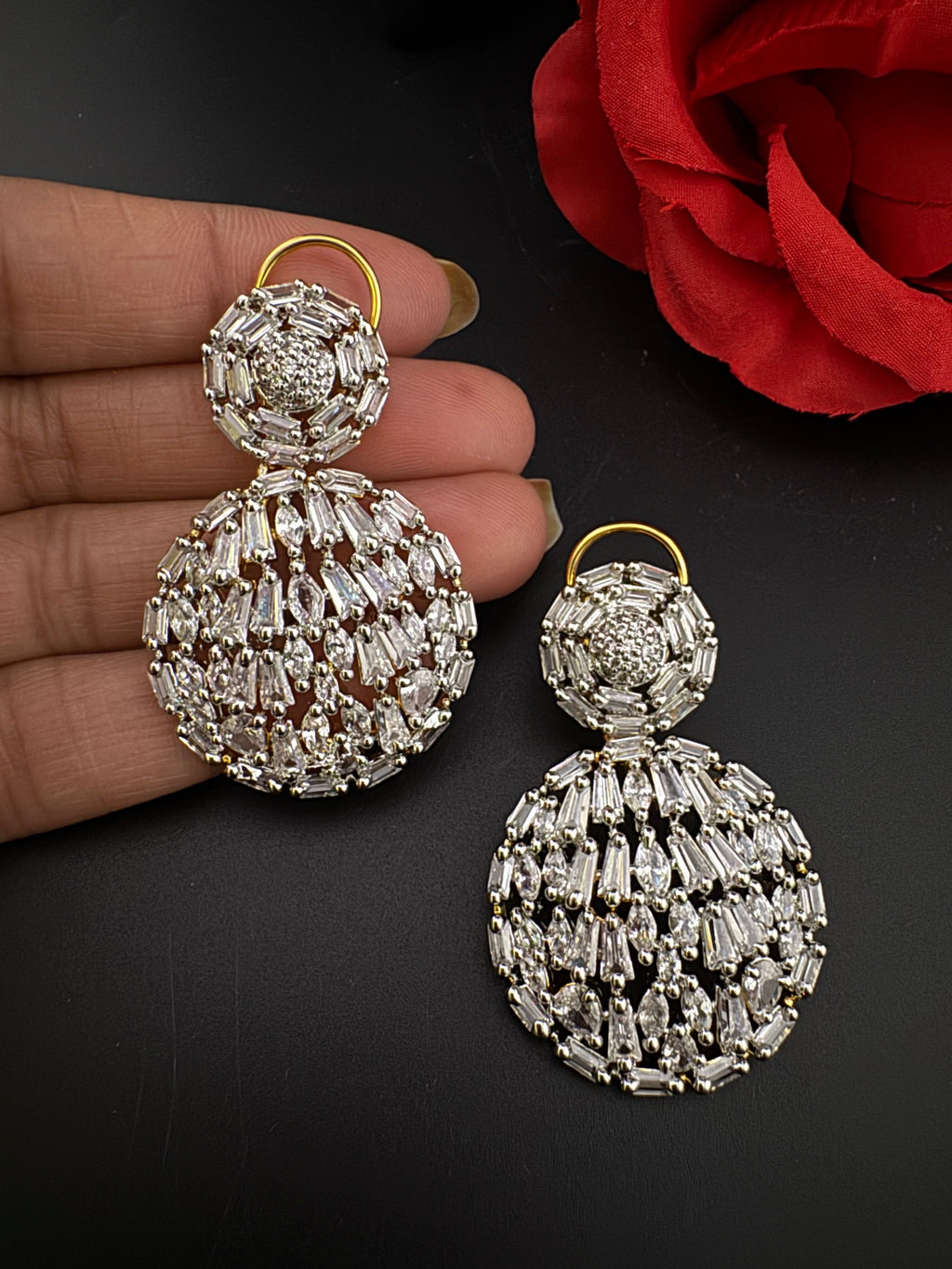 Premium Cubic Zirconia Chandelier Long earrings is designer Inspired, Statement round earring, Bridal, Party, Wedding jewelry