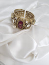 Amarapali inspired Moissanite Kundan, CZ, Stone Cuff Bracelet Bangle, Gold Polish (Fits 2.6" wrists)