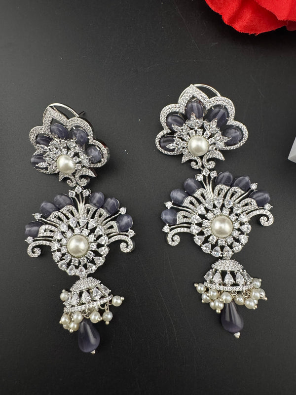 Premium Cubic Zirconia Pearl Chandelier Long earrings is designer Inspired, Statement Long Big earring, Bridal, Party, Wedding jewelry,