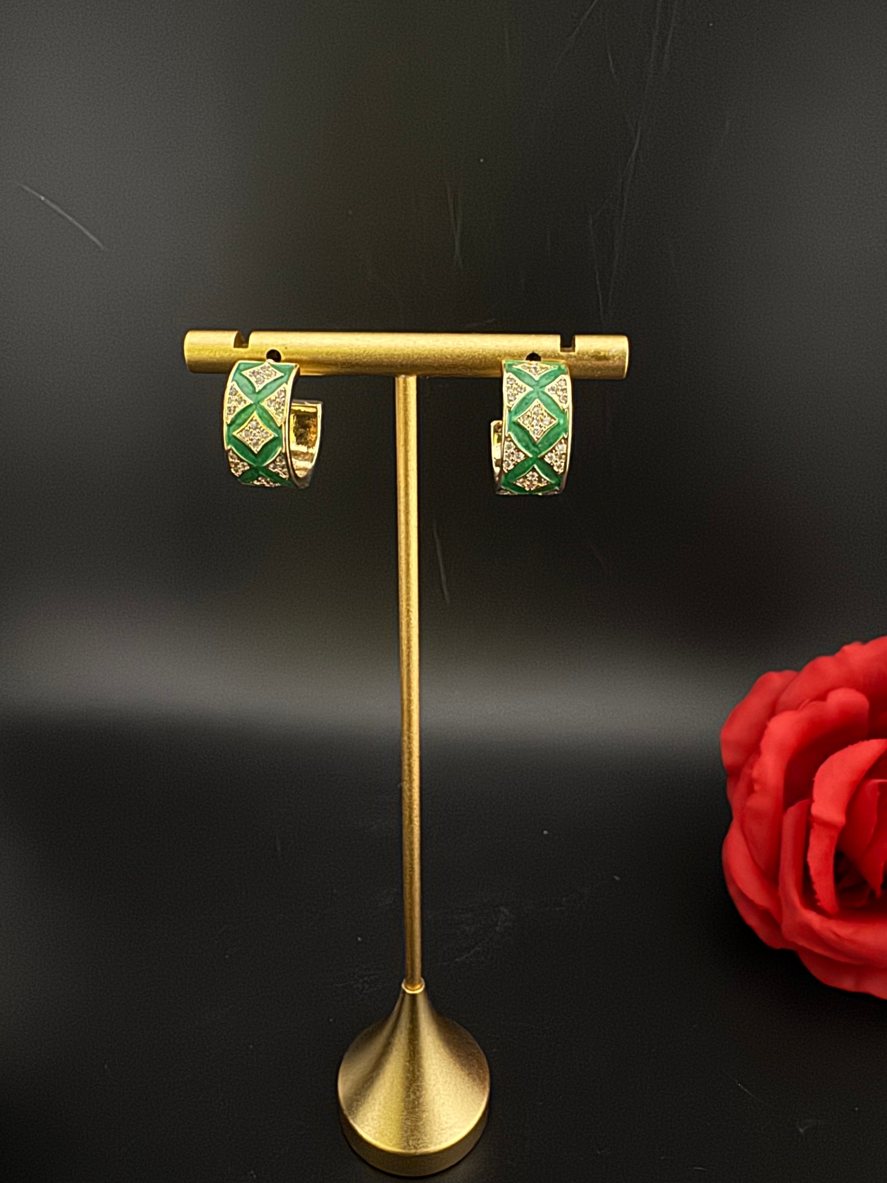 Cubic Zirconia and Enamel hoops, Indian jewelry, everyday lightweight earrings/Bridesmaid Gift/designer hoops/Small Statement hoops