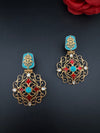 Antique Gold, Enamel, Stones Chandbali Dangle Earrings, Amrapali inspired Designer jewelry