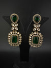 Green and Gold Kundan, Stone Chandelier Drop Earrings, Bridal, Moissanite, CZ, Designer jewelry