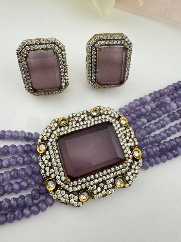 Hydro beads, CZ, Stones Choker necklace set, Indian Bridal Jewelry, chic set