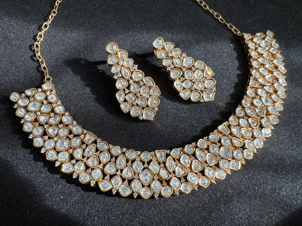 Kundan and Moissanite Gold necklace set, Indian Bridal Jewelry