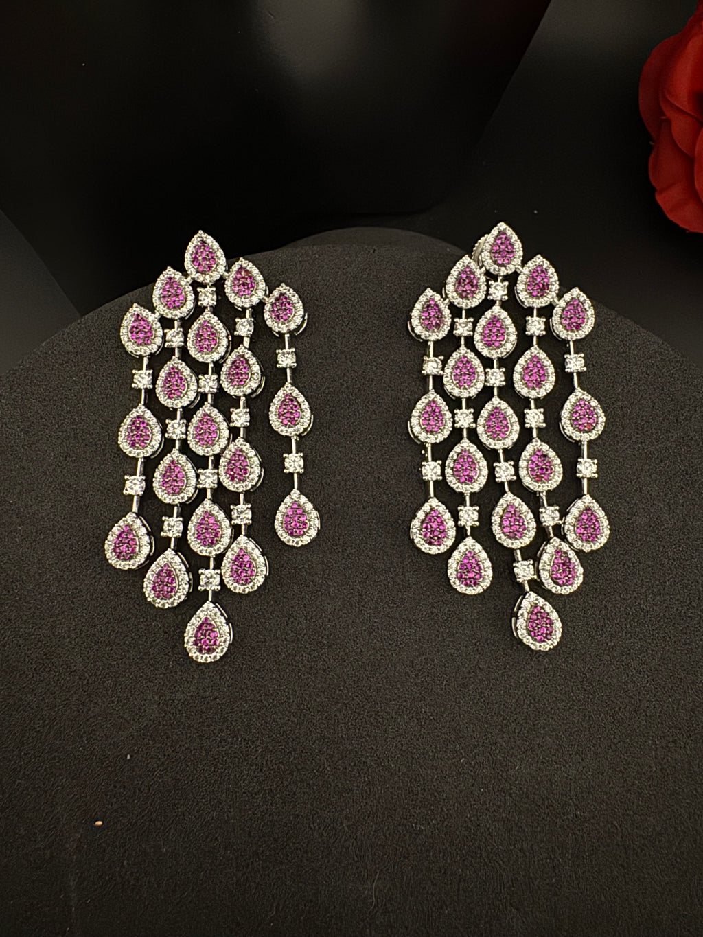 Premium Nano Setting Cubic Zirconia Long Chandelier earrings in Drop shape, stylish, designer Statement long earring/Bridal Bridesmaid