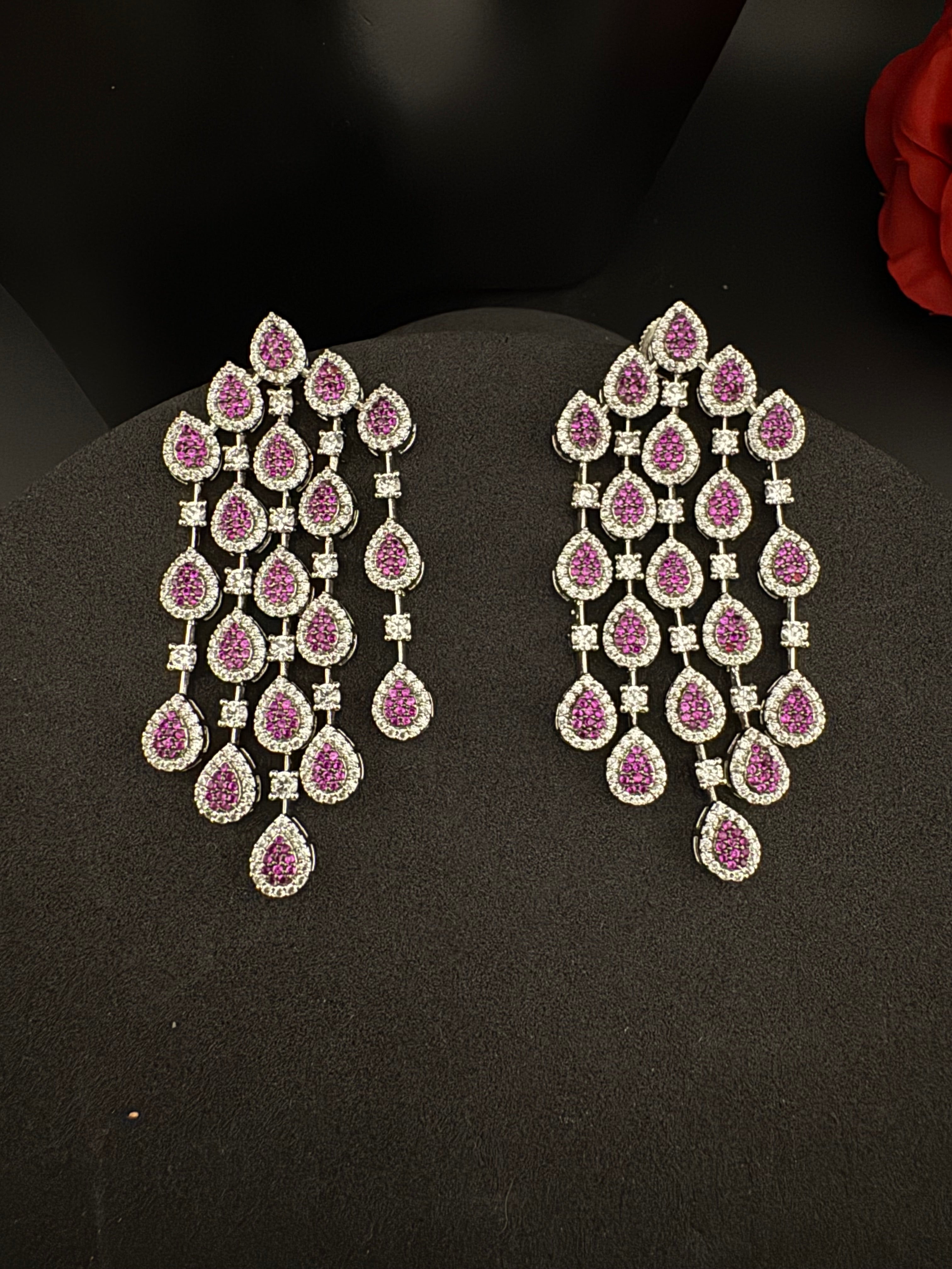 Premium Nano Setting Cubic Zirconia Long Chandelier earrings in Drop shape, stylish, designer Statement long earring/Bridal Bridesmaid