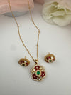 Kundan, Pachi, CZ, Stone Pendant Necklace Set with Matching Earrings, Brass CZ Jewelry