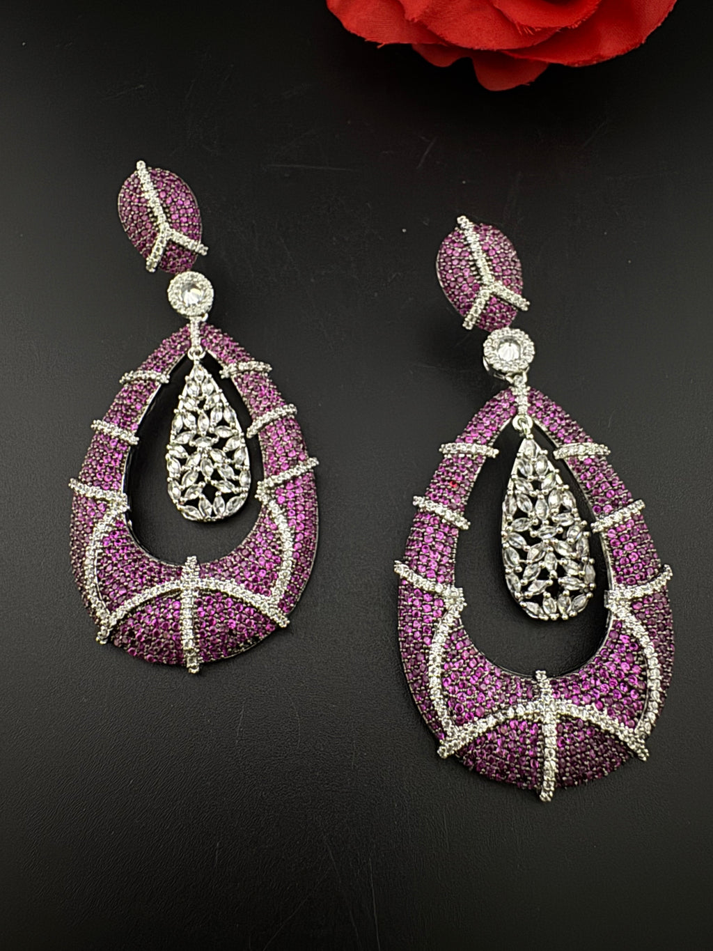 Premium Nano Setting Cubic Zirconia Long earrings in Drop shape, stylish, designer Inspired Statement long earring/Bridal Bridesmaid earring