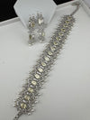 Step cut Crystals and CZ Diamond Statement Necklace Set, White Gold Plated Choker set