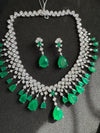 Green Doublet stone, Crystals and CZ Diamond all over Necklace Set, White Gold Plated