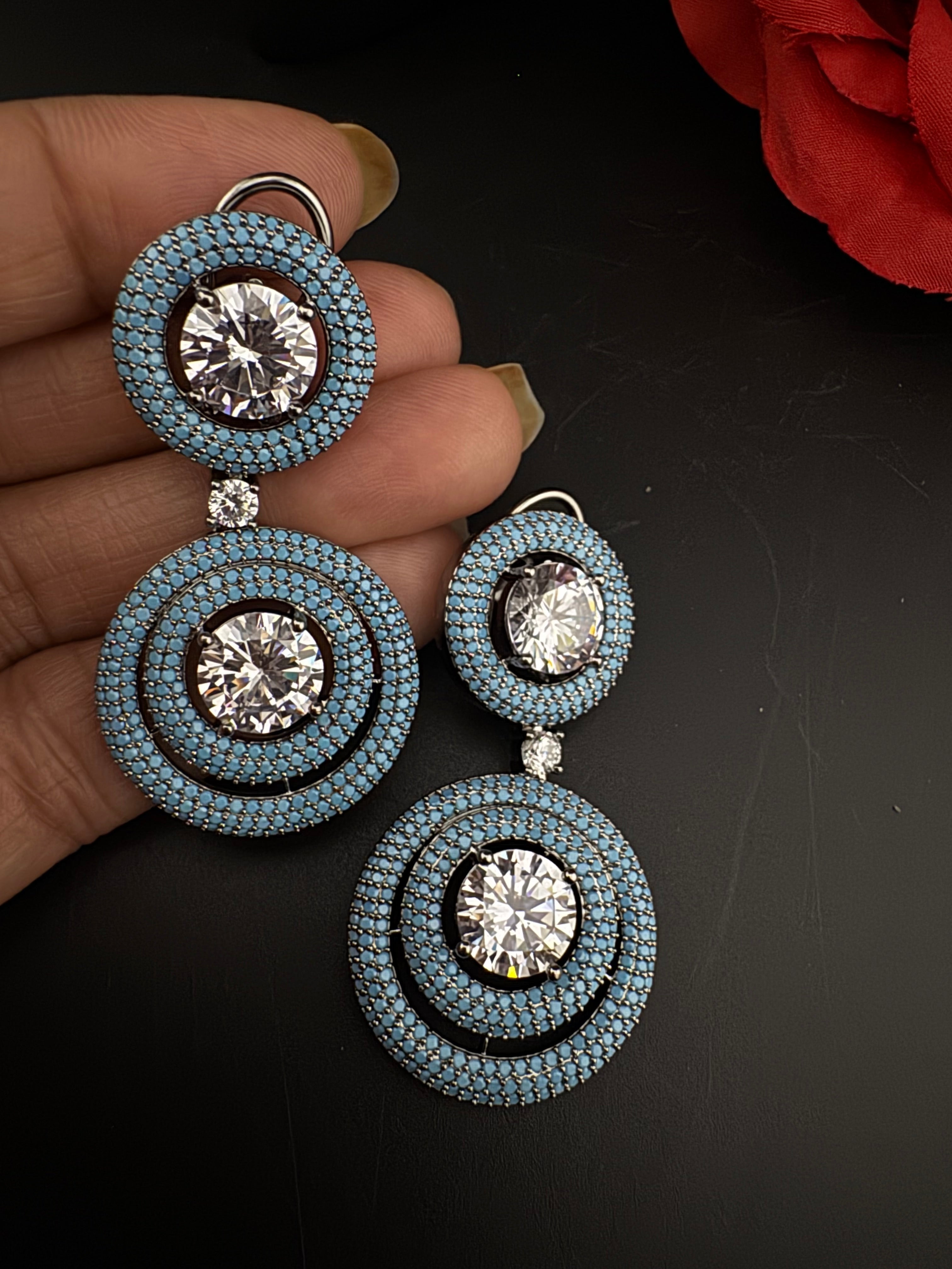 Premium Nano Setting of Cubic Zirconia with Crystal in silver is designer Inspired Statement Drop Dangle earring/Lightweight/bridesmaid gift