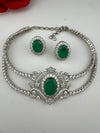 Doublet stone and CZ Diamond Statement Necklace Set, White Gold Plated Choker set