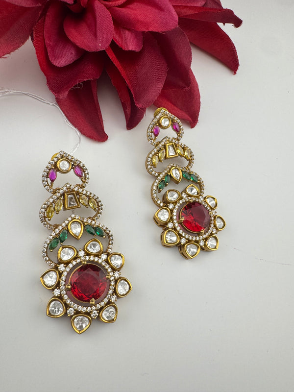 Cubic Zirconia, Kundan, Stone Chandelier Drop Earrings, Moissanite, CZ, Designer jewelry