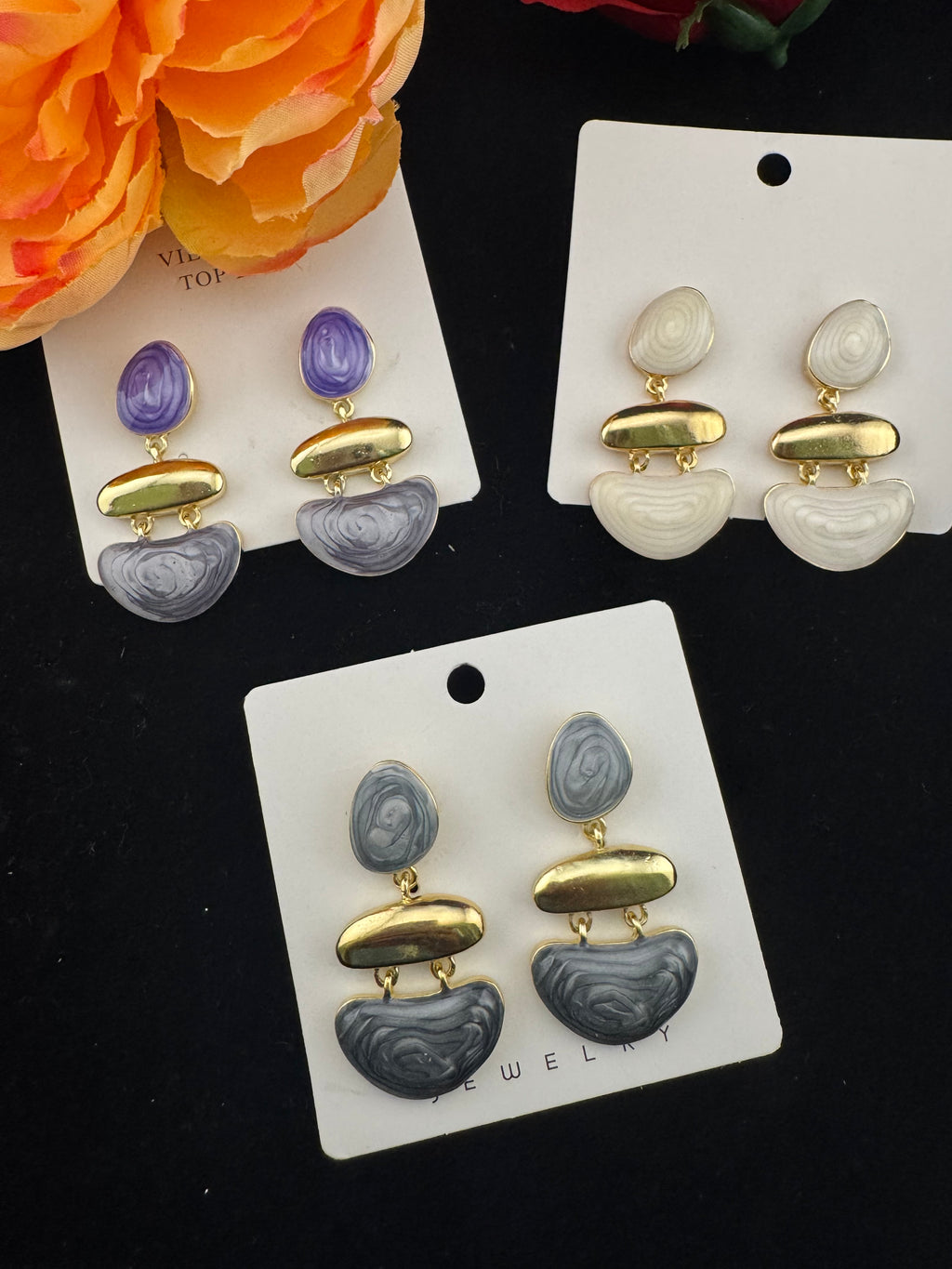 High Quality Premium Enamel and gold Designer Drop Earrings