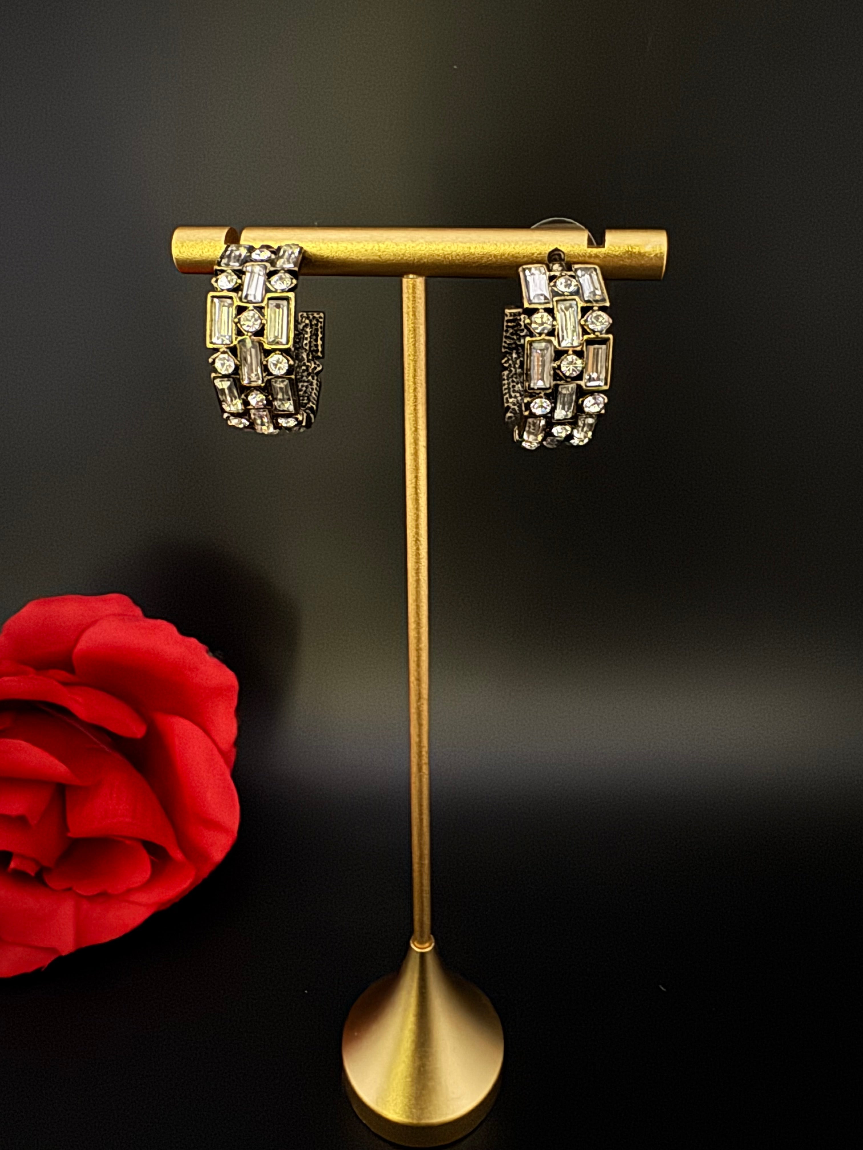 High Quality Premium Cubic Zirconia all around stones Open Hoop designer earrings/statement jewelry/Silver Hoop earrings/bridesmaid gift