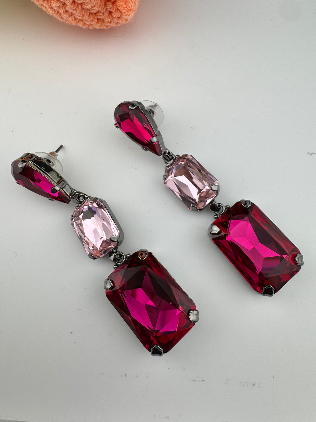 Premium Crystal Long Drop Swarovski inspired designer earrings/Indian earring/Bridal Jewelry/Grey Crystal/Pink Crystals