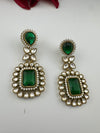 Green and Gold Kundan, Stone Chandelier Drop Earrings, Bridal, Moissanite, CZ, Designer jewelry