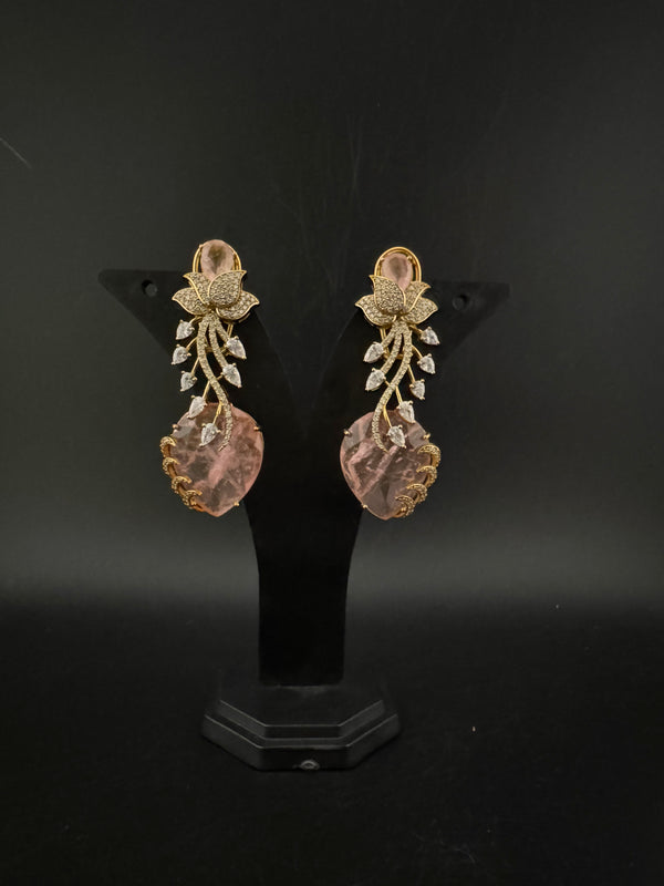 Pink and Gold, Doublet Stone Chandelier Drop Earrings, Bridal, CZ, Designer jewelry