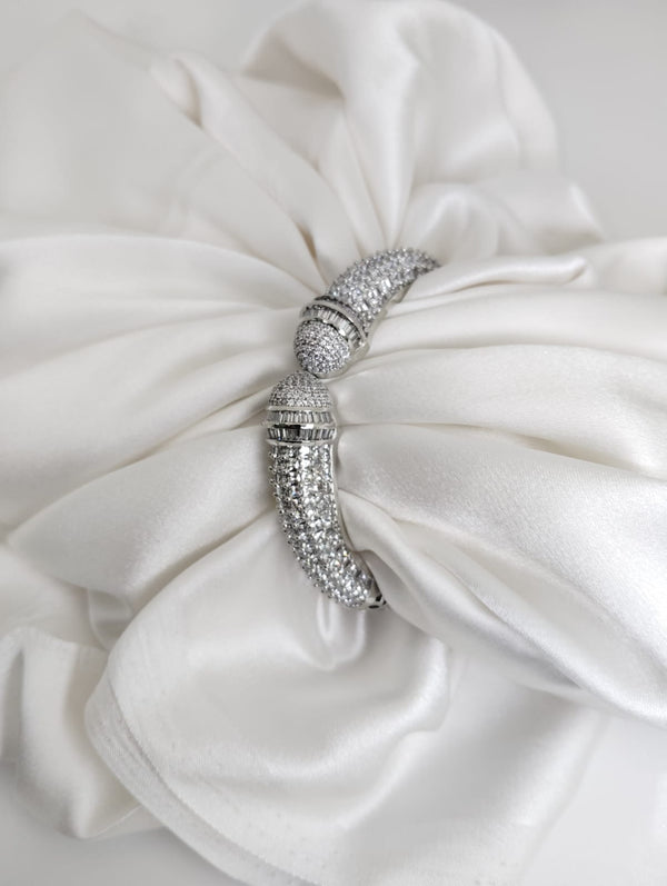 Designer Cuff bracelet with American Diamonds in nano setting, CZ, Fits size upto 2.6"