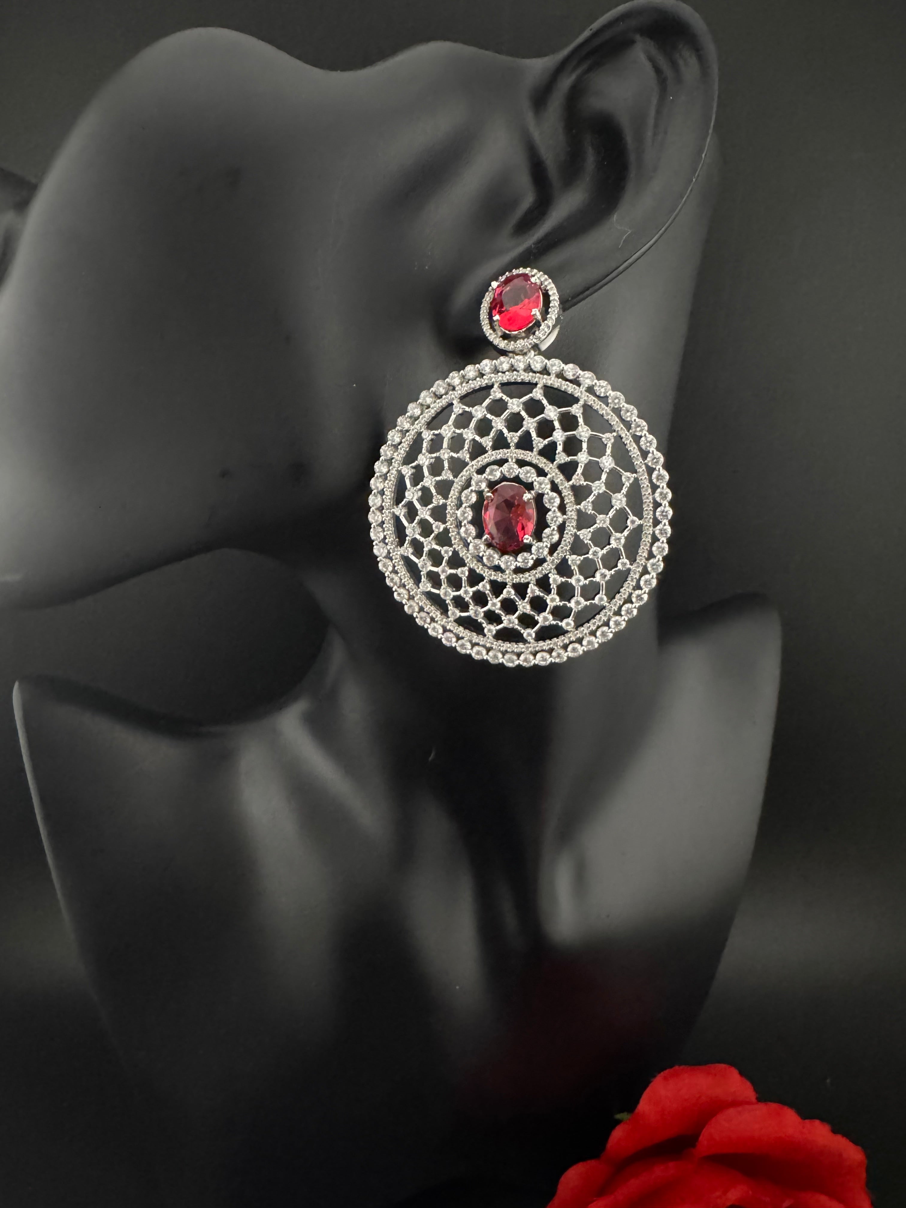 Premium Nano Setting of Cubic Zirconia in silver is designer Inspired Statement Oversized Circular Dangle earring/Bridal/bridesmaid gift