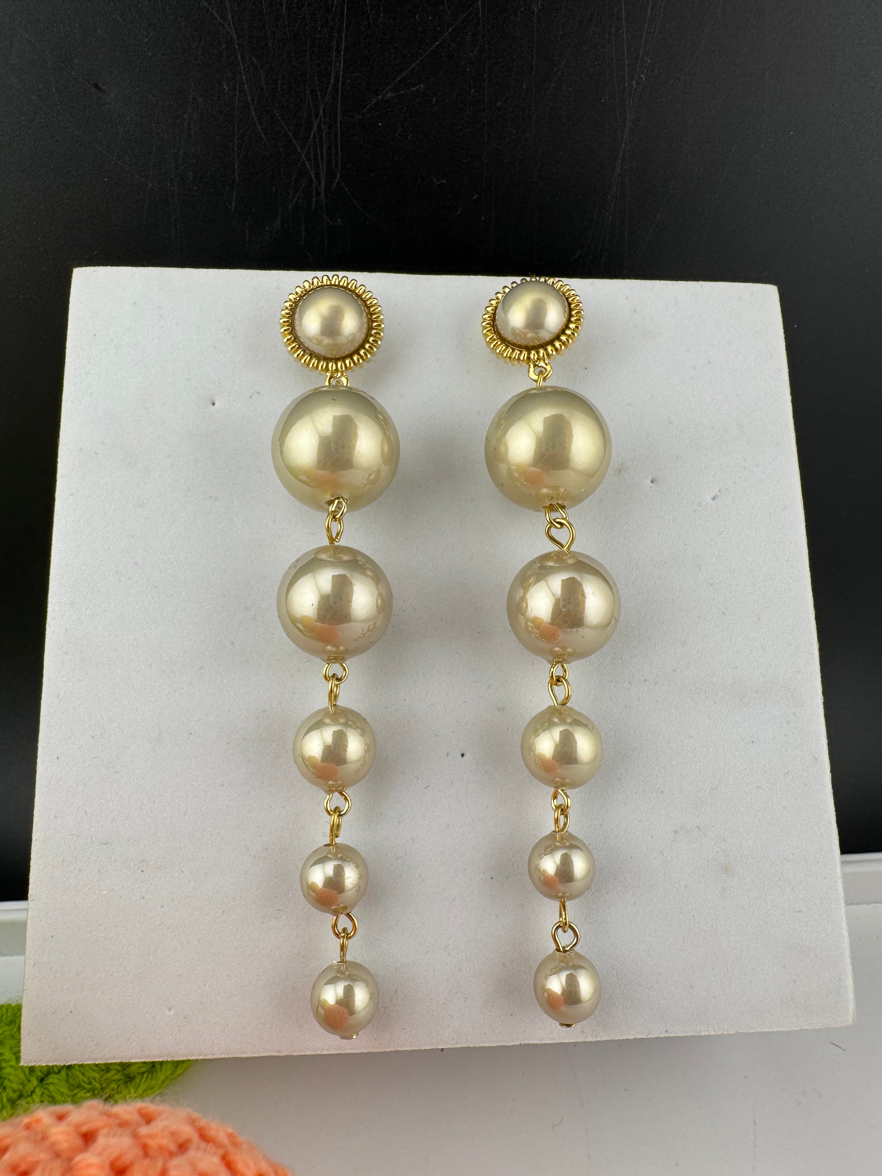 Premium High Quality Pearls long drop earrings is designer inspired/Long pearls Earrings for party wear/Bridesmaid gift/wedding jewelry