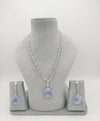 Stone and CZ Diamond Pendant Necklace Set, White Gold Plated set