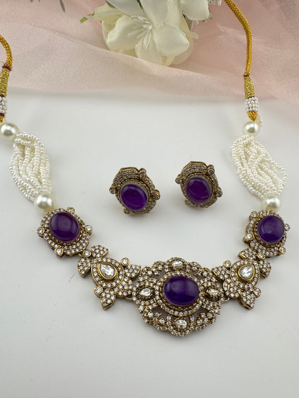 Moissanite Kundan, Pearls, CZ, Stones Choker necklace set, Indian Bridal Jewelry, chic set