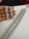 Step cut Crystals and CZ Diamond Statement Necklace Set, White Gold Plated Choker set